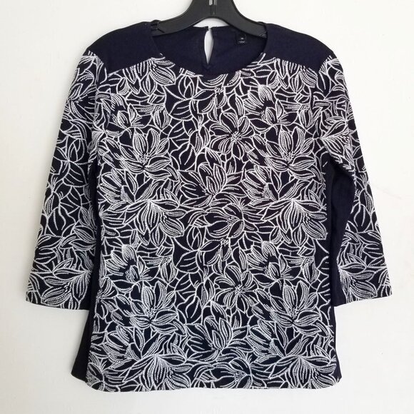 J. Crew Embroidered Wildflower Top Navy Blue Sz XS - Picture 6 of 13